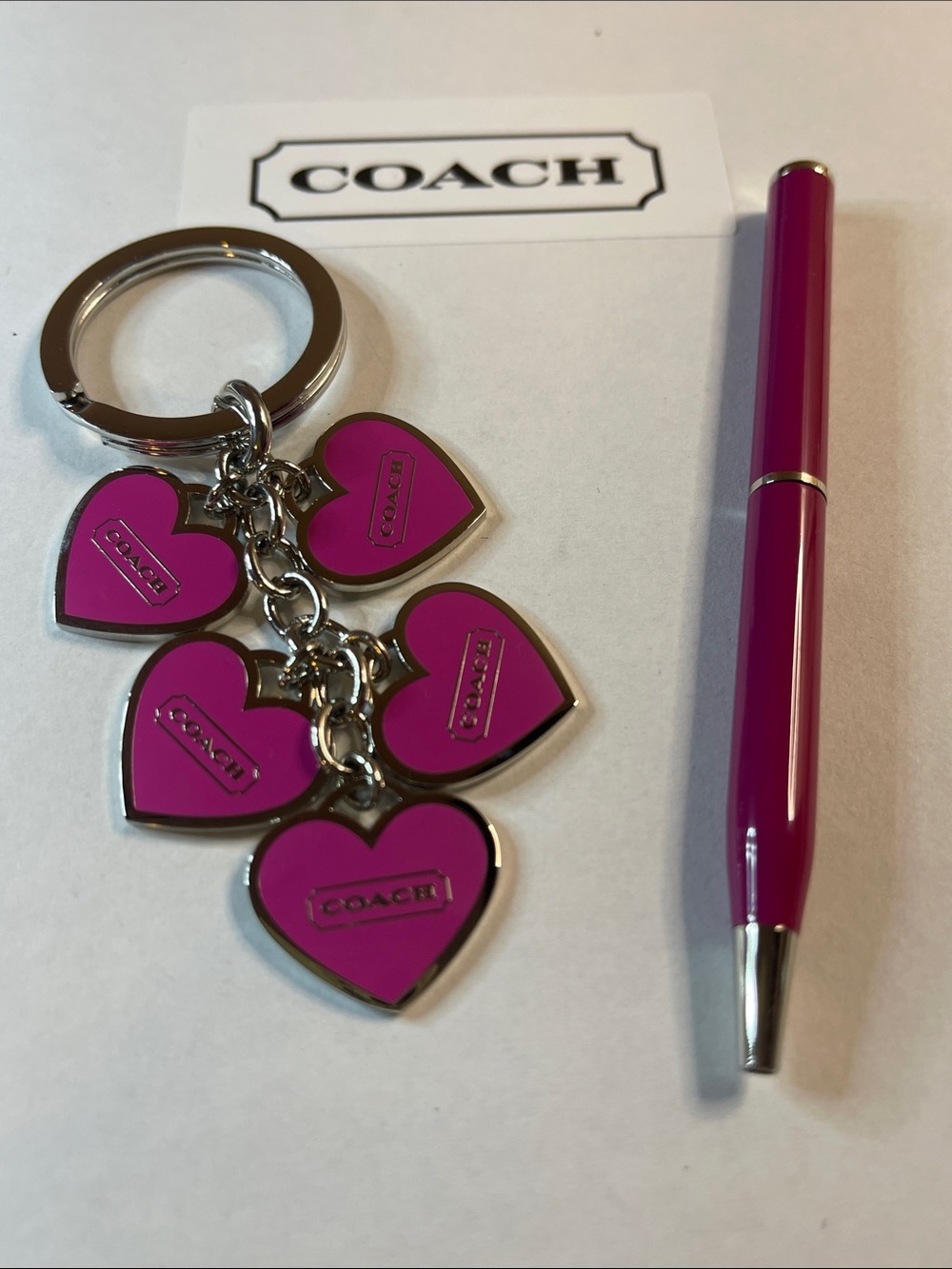 COACH Pink Heart Charm Keychain and Coach Pen
